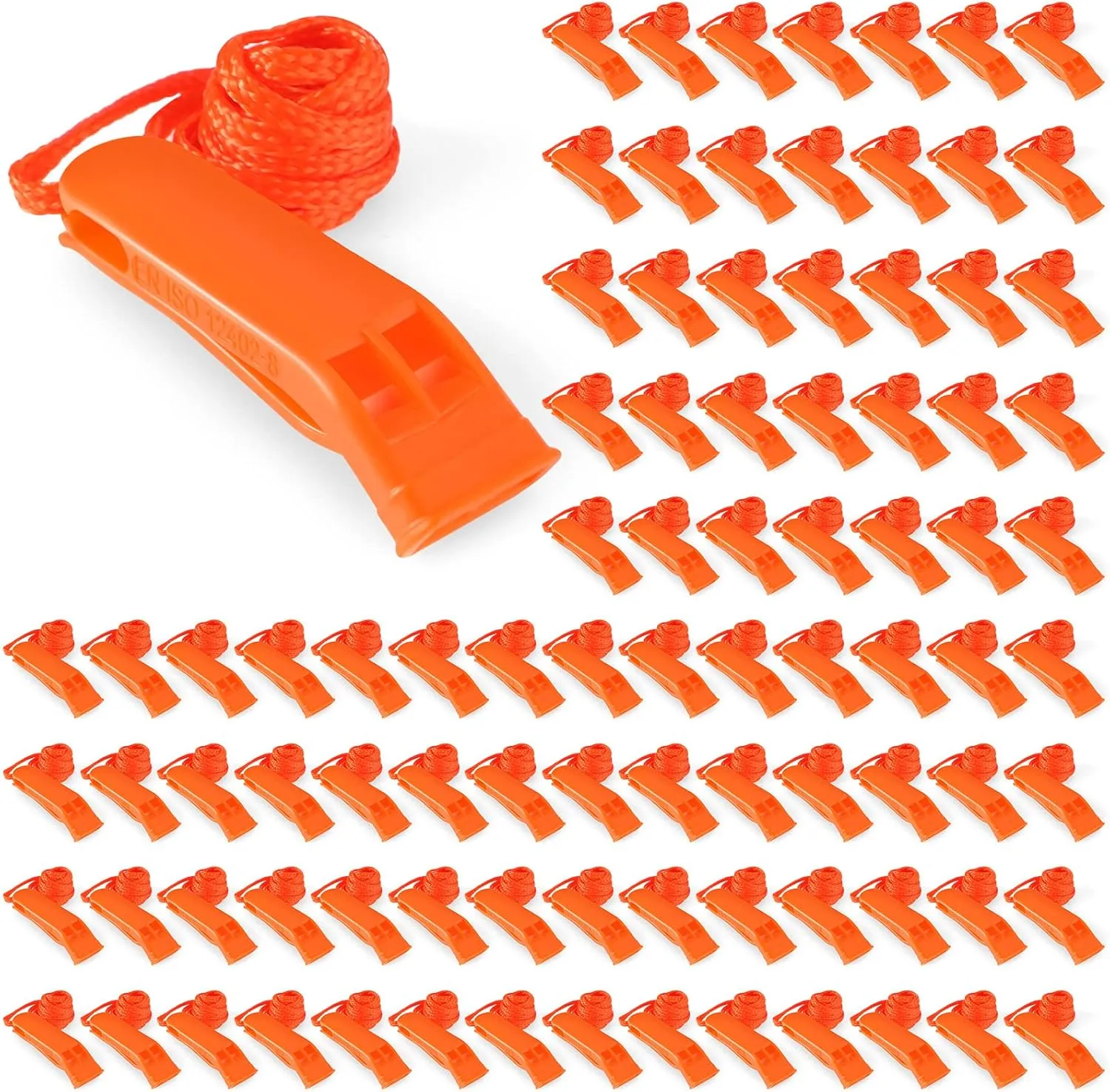 100 Pieces Emergency Whistles with Lanyard Safety Survival Whistles Loud Blast for Safety Camping Hiking Boating Hunting Survival Rescue Signaling