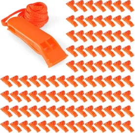 100 Pieces Emergency Whistles with Lanyard Safety Survival Whistles Loud Blast for Safety Camping Hiking Boating Hunting Survival Rescue Signaling