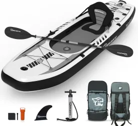 10.2'x35''x8'' Inflatable Kayak with Detachable Seat, SUP-Kayak Set Includes Hand Pump/Aluminum Oar/Backpack, Kayak Boat for Adults/Kids | for Fishing, Touring