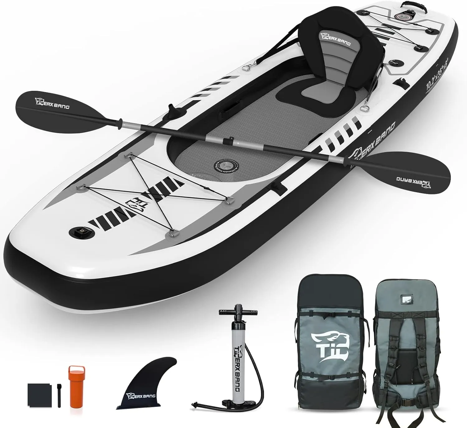 10.2'x35''x8'' Inflatable Kayak with Detachable Seat, SUP-Kayak Set Includes Hand Pump/Aluminum Oar/Backpack, Kayak Boat for Adults/Kids | for Fishing, Touring