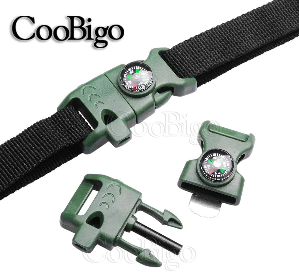 10Pack 5/8" Compass Whistle Buckle Plastic Paracord Bracelet Outdoor Camping Emergency Survival Travel Kits (Khaki)