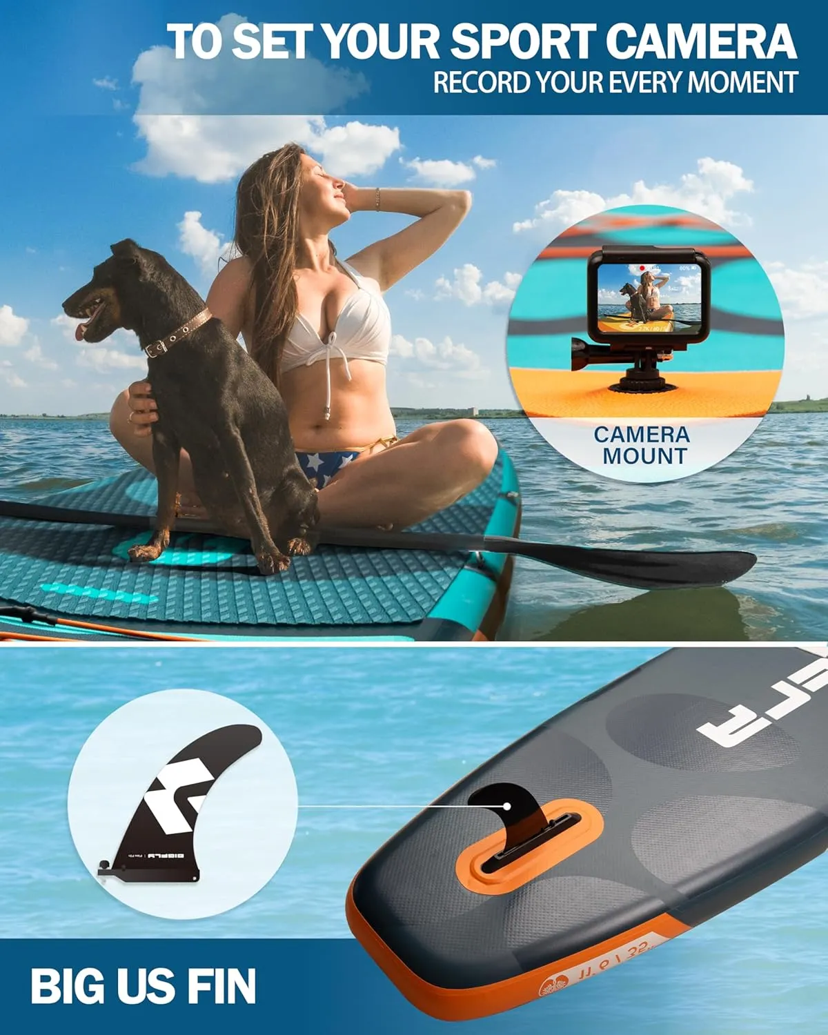 11'635" Super Wide Inflatable Stand Up Paddle Board, Ultra Stable Wide SUP for 2 1 People/Family/Big Size, 100L Backpack, All-Round Sup Board, US Big Fin