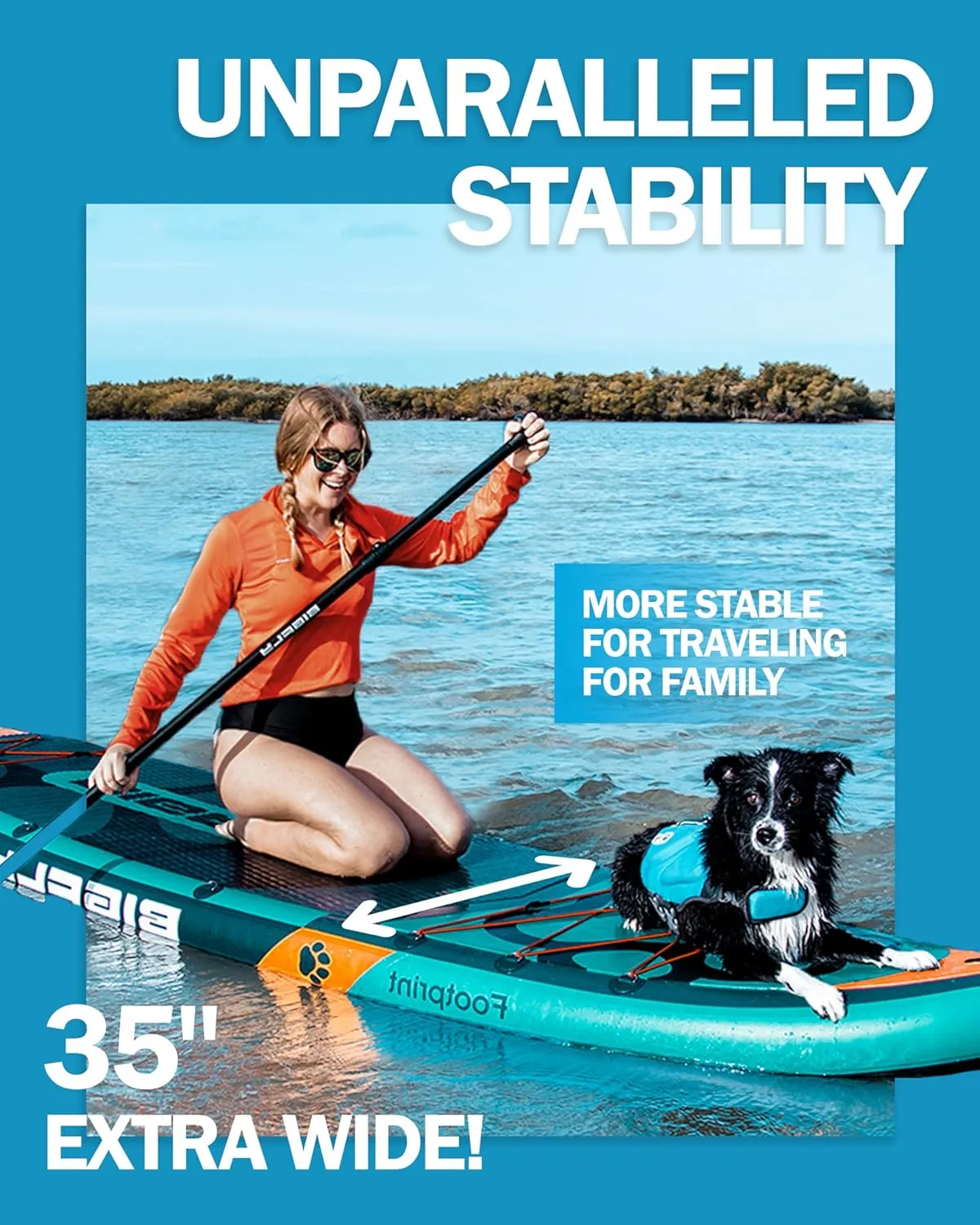 11'635" Super Wide Inflatable Stand Up Paddle Board, Ultra Stable Wide SUP for 2 1 People/Family/Big Size, 100L Backpack, All-Round Sup Board, US Big Fin