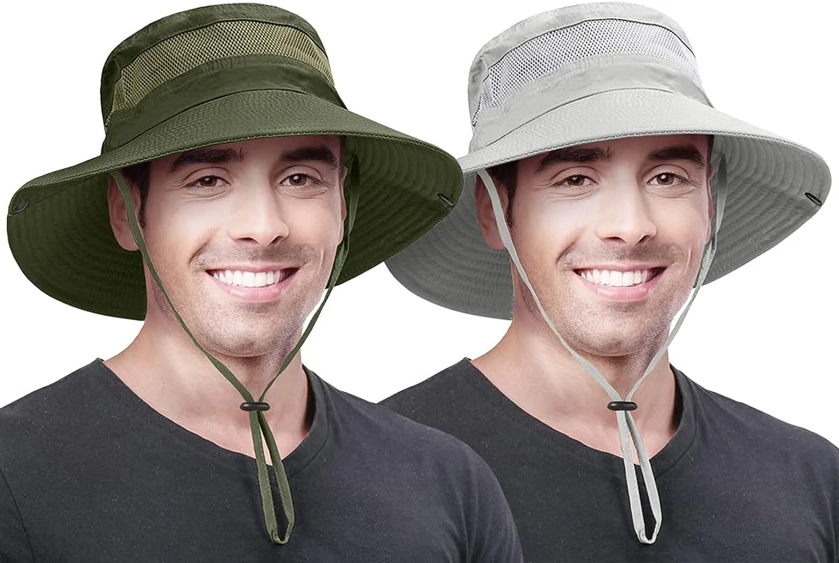 2 Pack Boonie Sun Hat for Men & Women with UV Protection UPF 50  for Fishing,Hiking,& Gardening