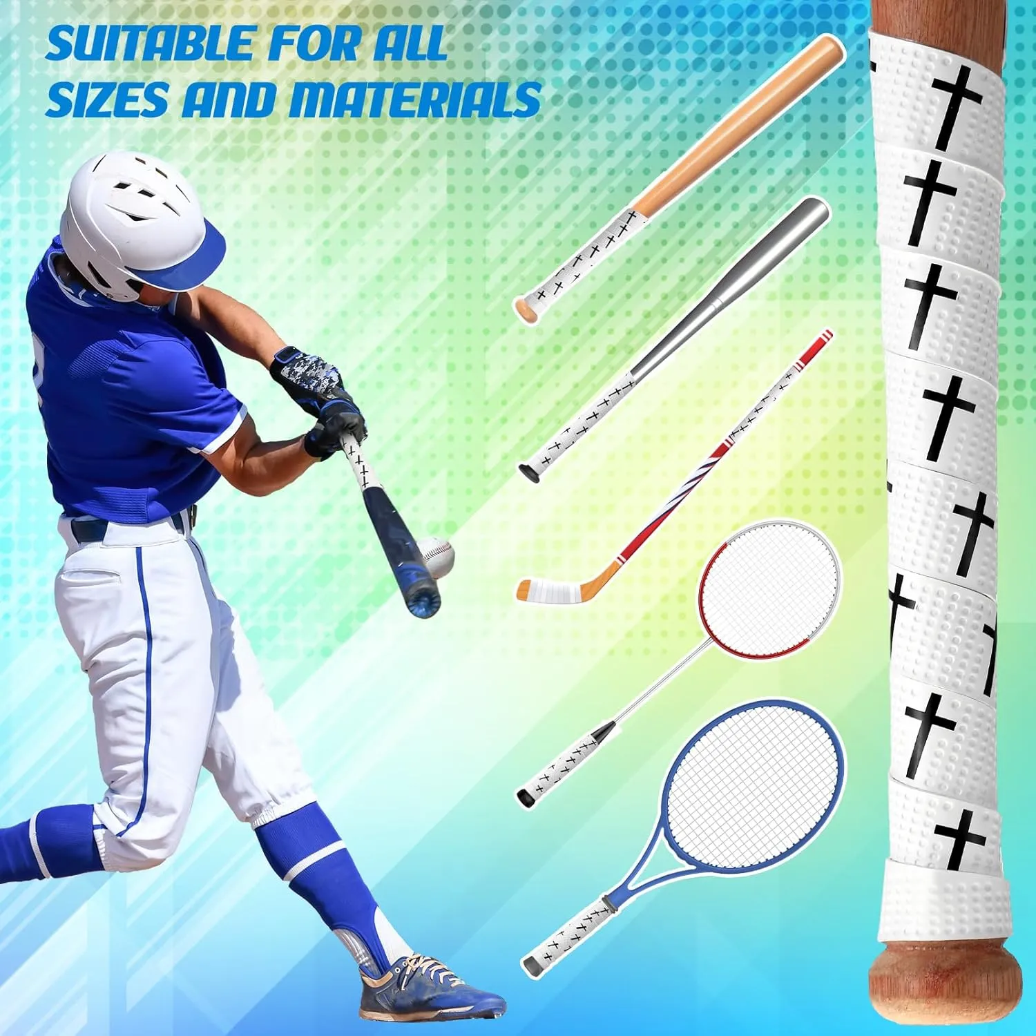 2 Pcs Faith Cross Baseball Bat Grip Tapes 1.1mm Precut and Full Adhesive Softball Grip Tape,Non-Slip Baseball Bat Wrap Religious Cricket Batting Tape Replacement