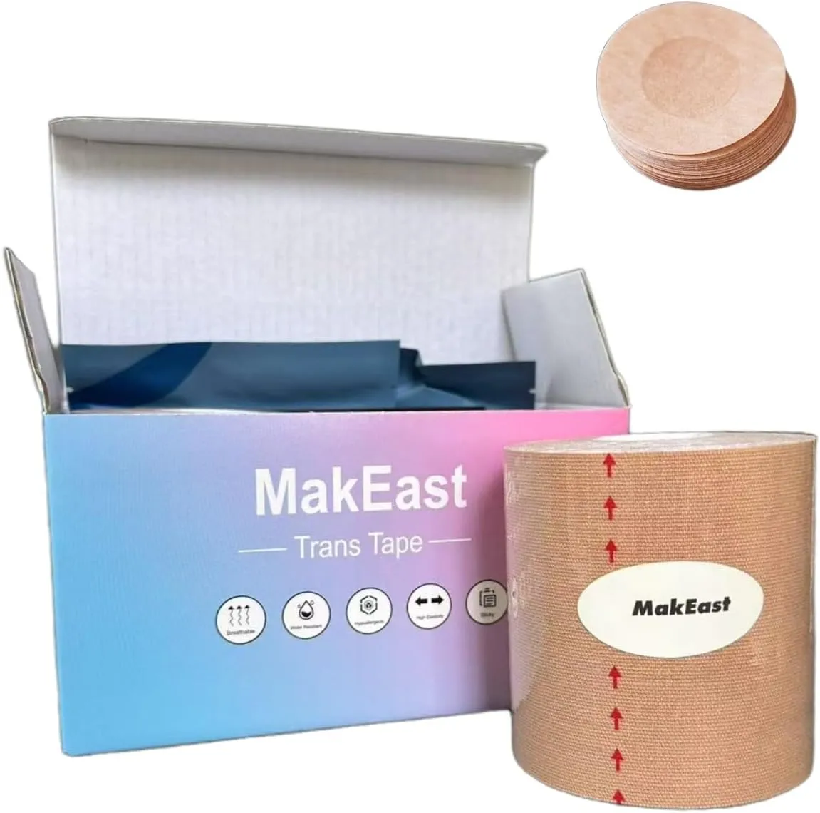 2 Rolls Trans Tape for Transitioning Chest Binding Tape FTM Chest Binder with Nipple Covers Waterproof 3 in X 16.5 ft