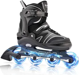 2PM SPORTS Kids Adjustable Inline Skates Ages 4-12, Youth Inlie Skates for Girls Boys 5-8 8-12 with Full Light Up Wheels, Beginner Women Adult Skates