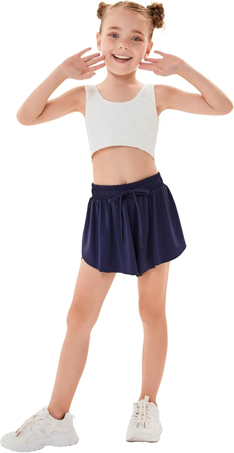 3 Pack Girls Flowy Shorts with Spandex Liner 2 in 1 Youth Junior Butterfly Skirts for Fitness Running Sports