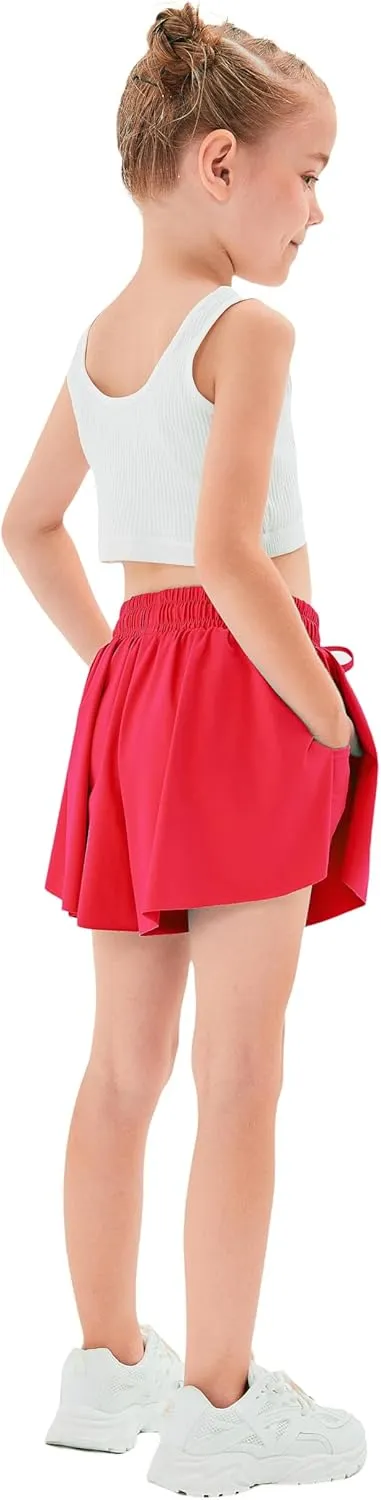 3 Pack Girls Flowy Shorts with Spandex Liner 2 in 1 Youth Junior Butterfly Skirts for Fitness Running Sports