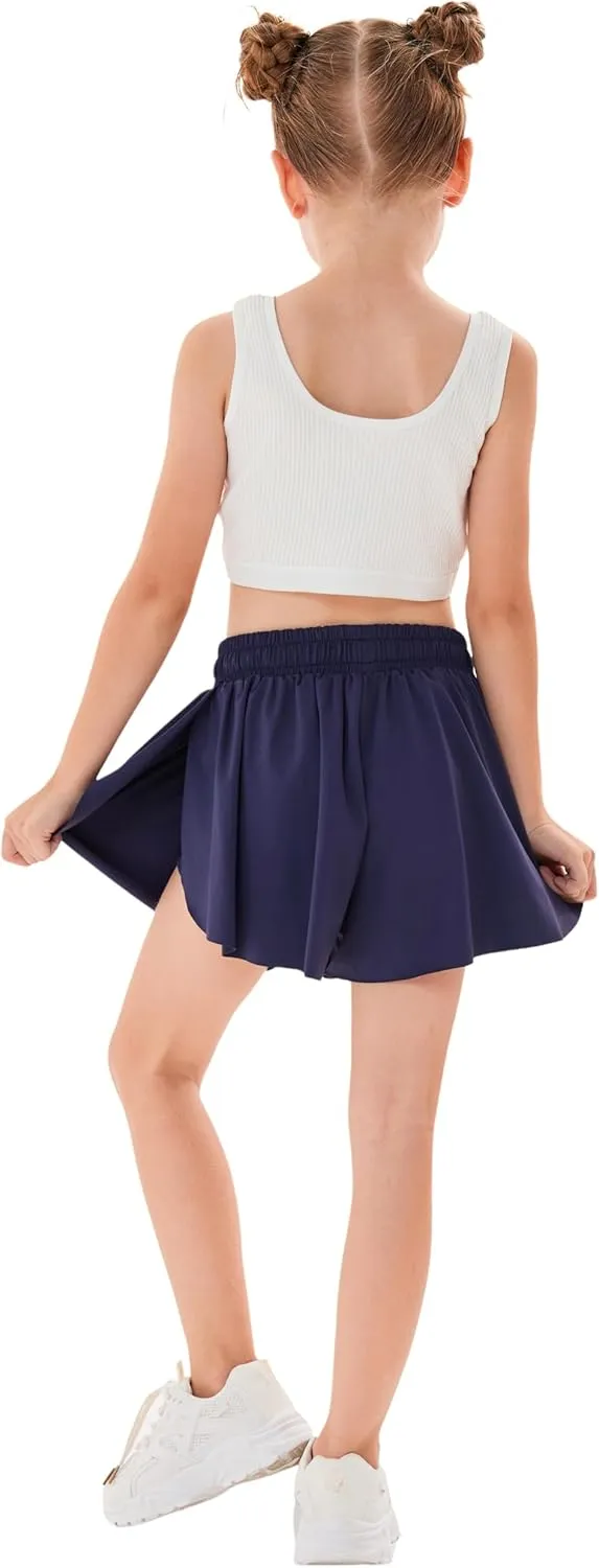 3 Pack Girls Flowy Shorts with Spandex Liner 2 in 1 Youth Junior Butterfly Skirts for Fitness Running Sports
