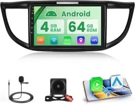 4 64G Android 15 Car Radio for Honda CRV 2012 2013 2014 2015 2016 with Wireless Carplay Android Auto, 9 IPS 1280 * 720 Touchscreen with Bluetooth 5.0 DSP GPS WiFi Dual USB AHD Backup Camera