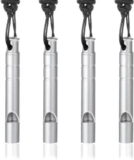 4 Pcs Titanium Emergency Whistles Safety Whistle with Lanyard Outdoor Survival Small Whistle Loud Emergency Whistles for Hiking Camping Boating Fishing Kayak