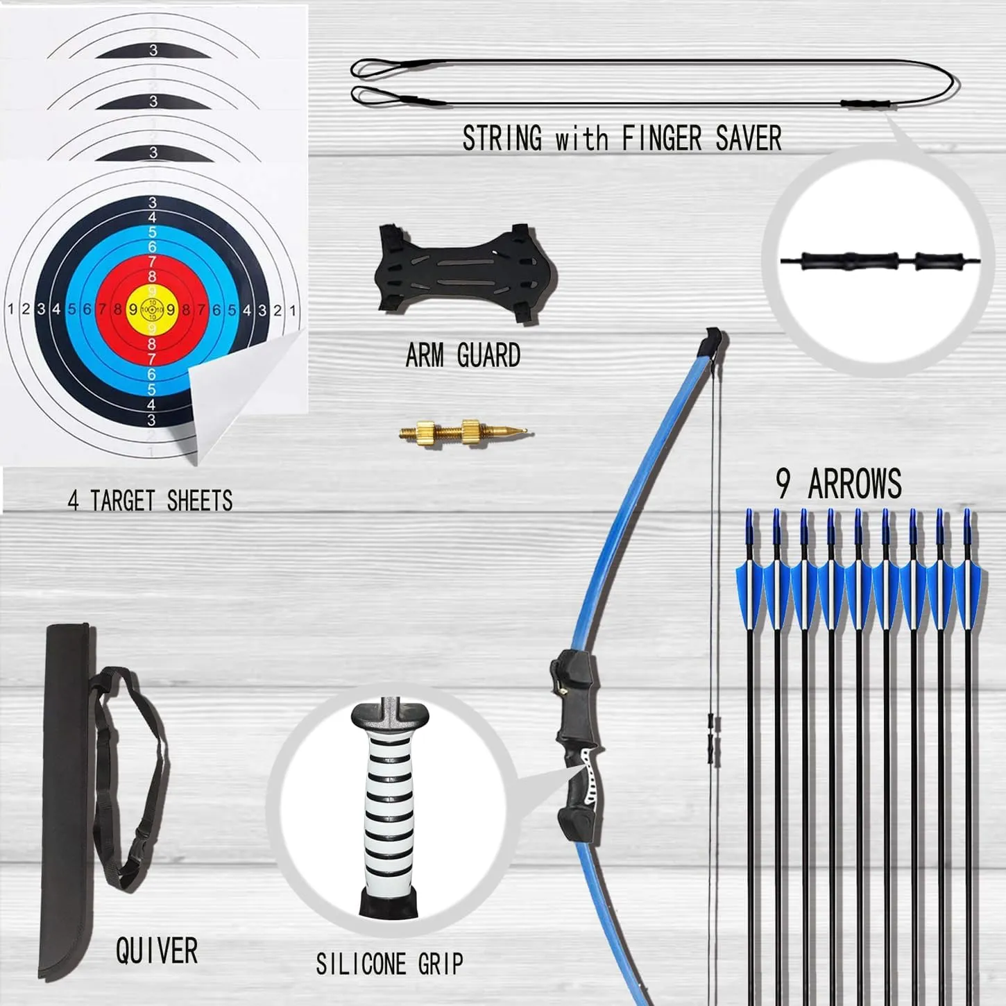 45" Youth Bow and Arrows Set for Kids 8-12 Teens Recurve Archery Beginner Gift Longbow Kit, Outdoor Hunting Play Gift Toys, 9 Arrows, 4 Target Face for Backyard Game Age 12-14 14-16