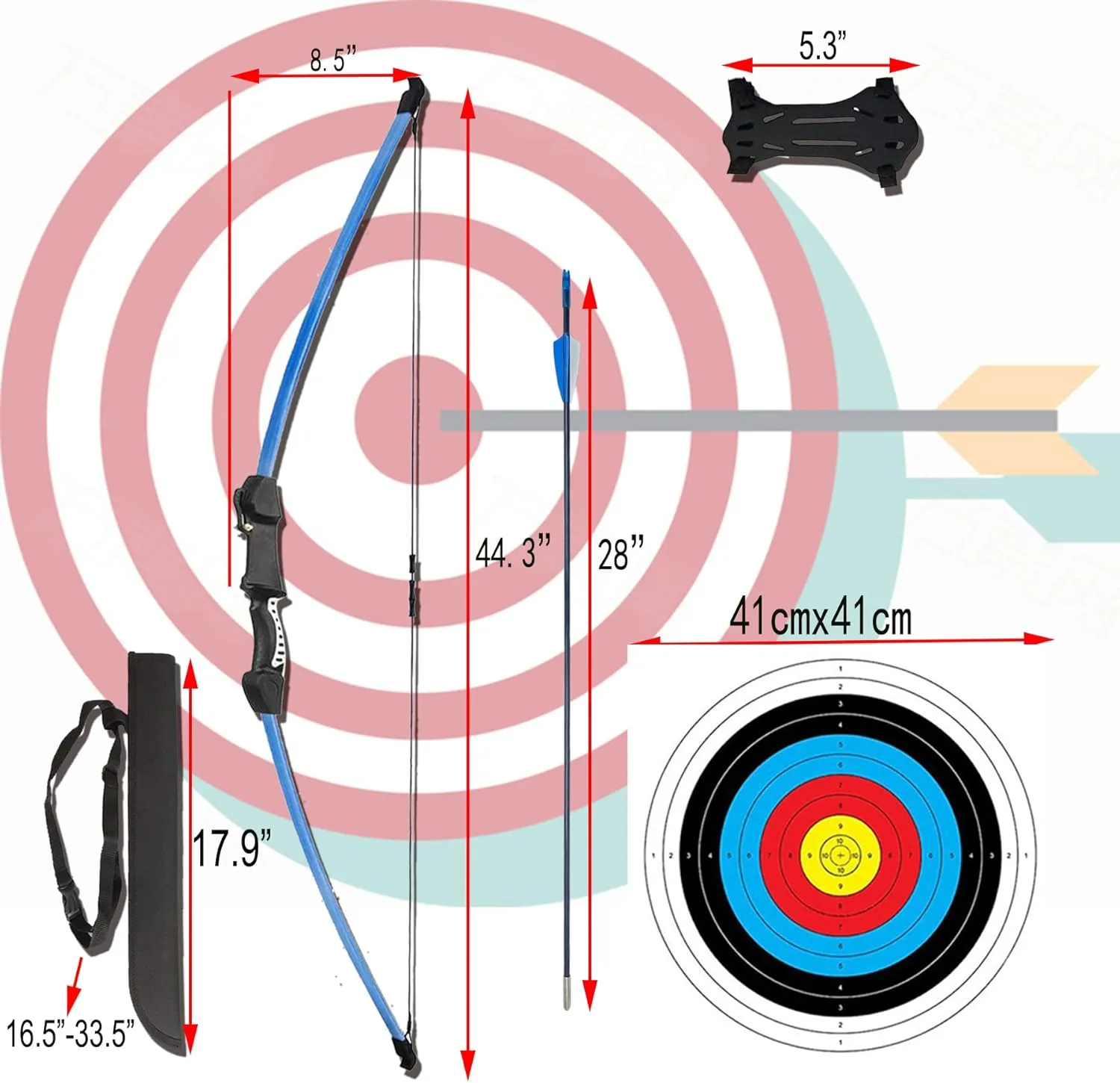 45" Youth Bow and Arrows Set for Kids 8-12 Teens Recurve Archery Beginner Gift Longbow Kit, Outdoor Hunting Play Gift Toys, 9 Arrows, 4 Target Face for Backyard Game Age 12-14 14-16