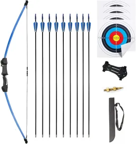 45" Youth Bow and Arrows Set for Kids 8-12 Teens Recurve Archery Beginner Gift Longbow Kit, Outdoor Hunting Play Gift Toys, 9 Arrows, 4 Target Face for Backyard Game Age 12-14 14-16