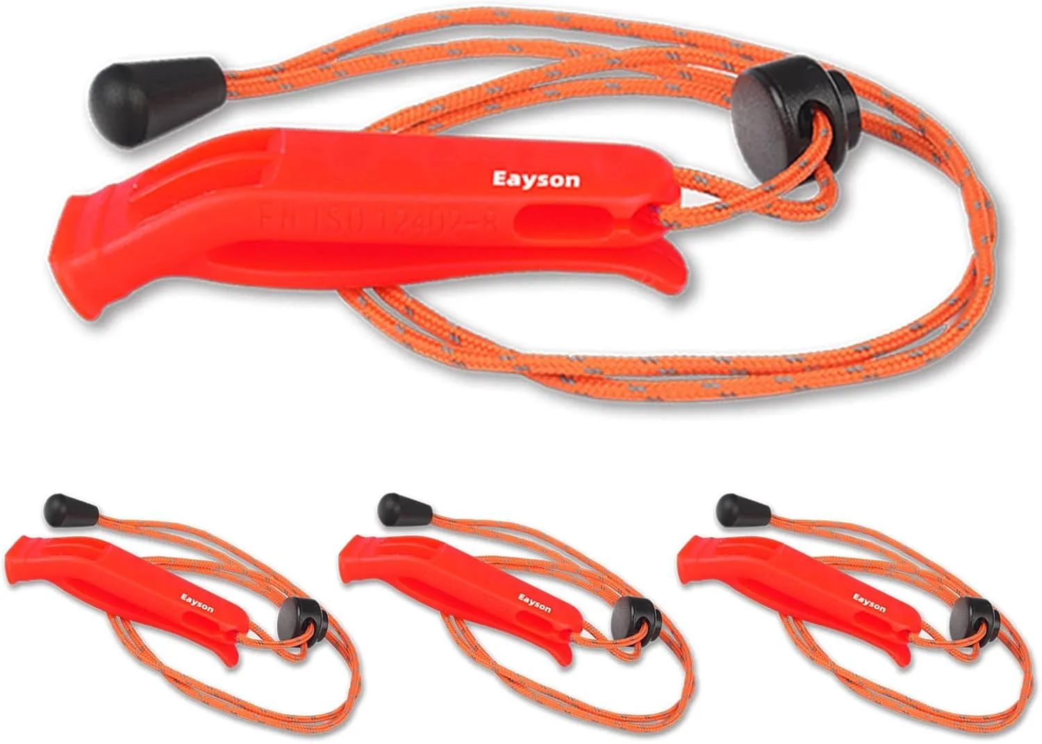 4PCS Emergency Whistle with Adjustable Lanyard for Boat Fishing Hiking Kayaking Camping Safety Survival Signal (Red)