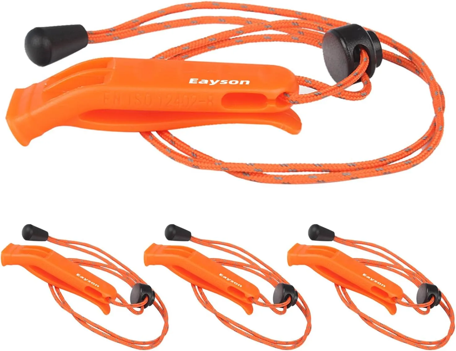 4PCS Emergency Whistle with Adjustable Lanyard, Loud Plastic Whistles for Boat Fishing Hiking Kayaking Camping Safety Survival Signal