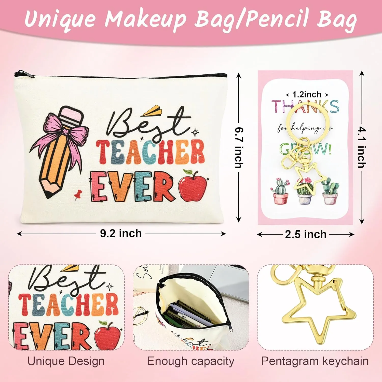 8PCS Teacher Appreciation Gifts Bulk Teacher Gifts Makeup Bags Survival Kit Appreciation Week Keychain for women