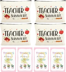 8PCS Teacher Appreciation Gifts Bulk Teacher Gifts Makeup Bags Survival Kit Appreciation Week Keychain for women