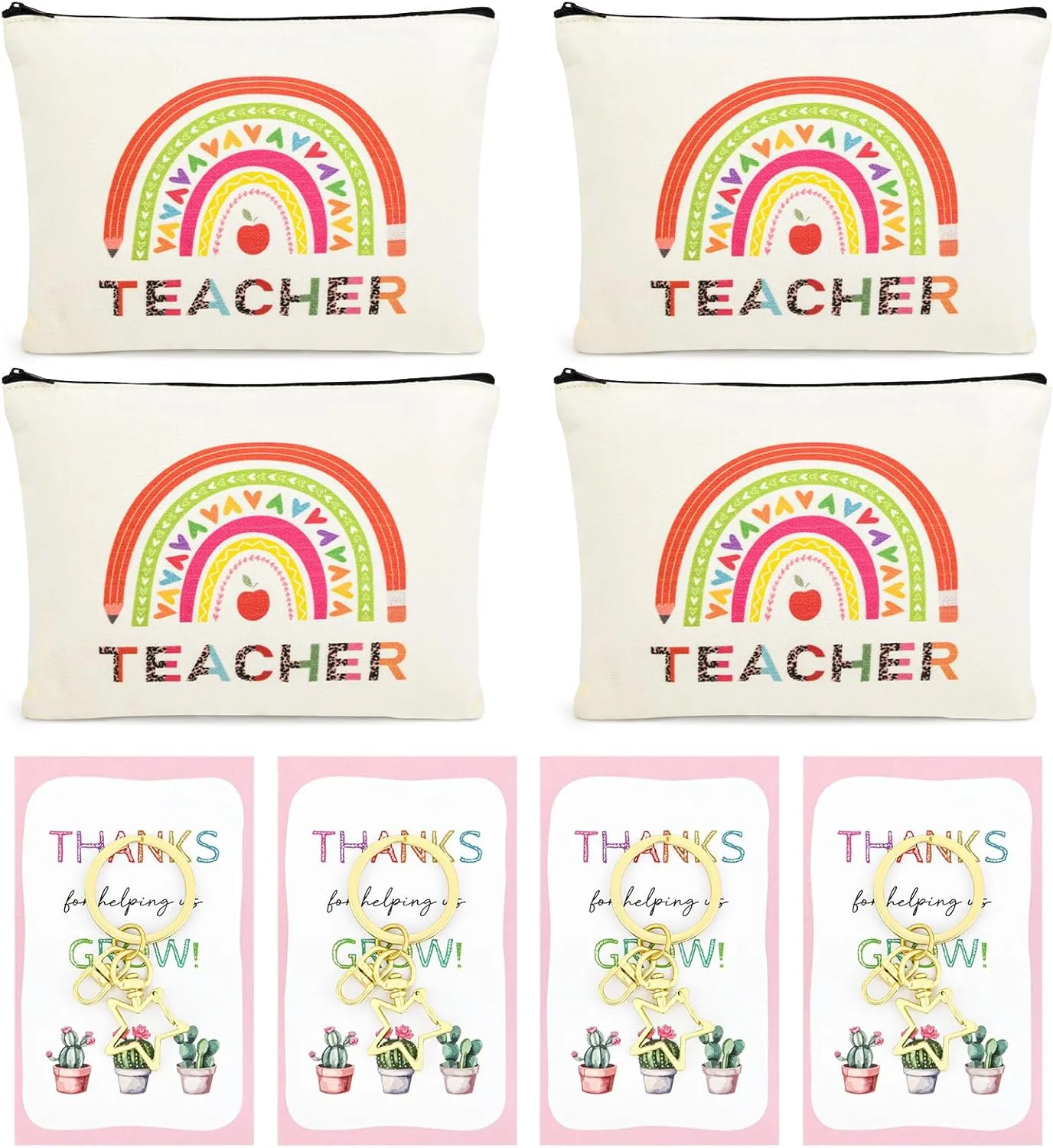 8PCS Teacher Appreciation Gifts Bulk Teacher Gifts Makeup Bags Survival Kit Appreciation Week Keychain for women