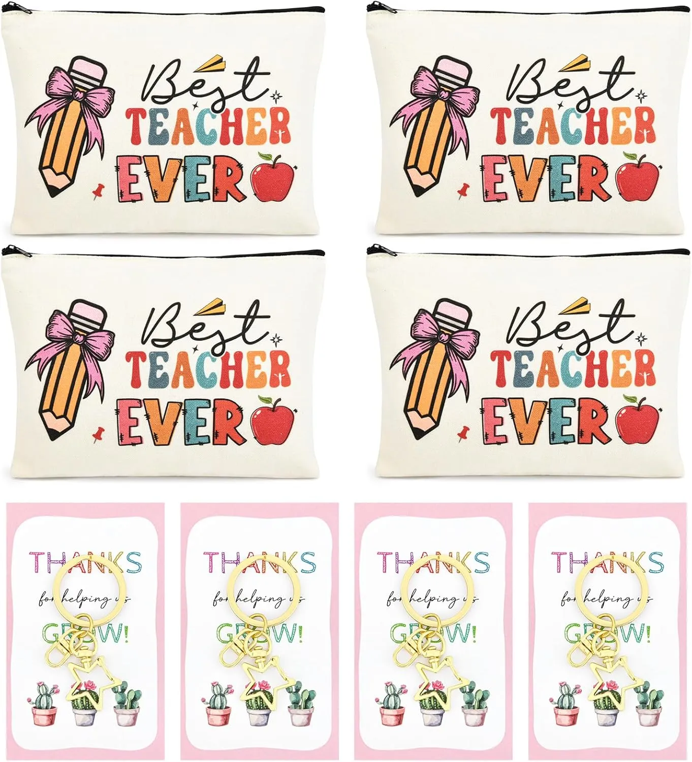 8PCS Teacher Appreciation Gifts Bulk Teacher Gifts Makeup Bags Survival Kit Appreciation Week Keychain for women