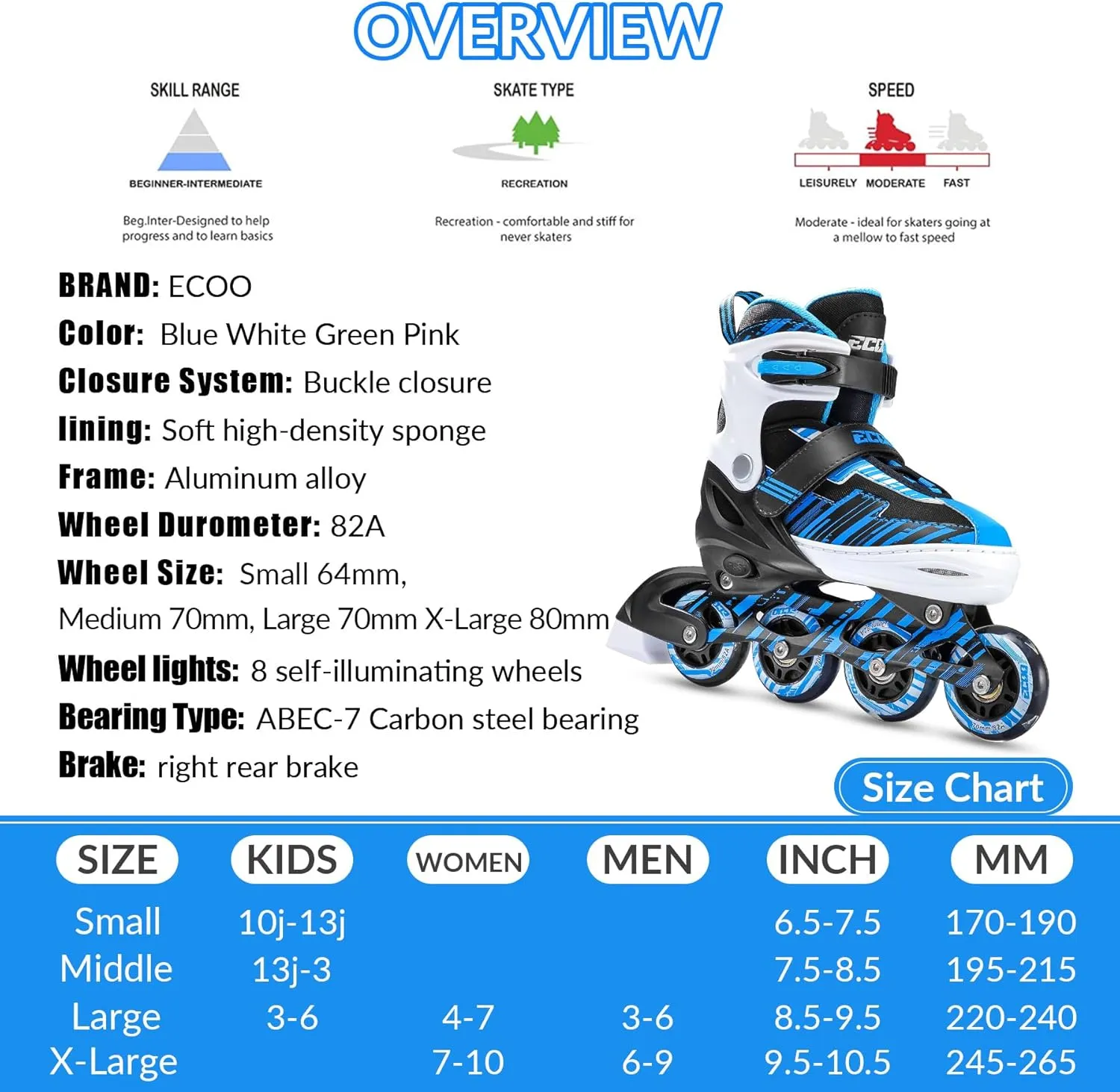 Adjustable Inline Skates Boys and Girls with Light up WheelsRoller Skates for Kids Ages 4-12, Teen Skates for Beginner Outdoor and Indoor