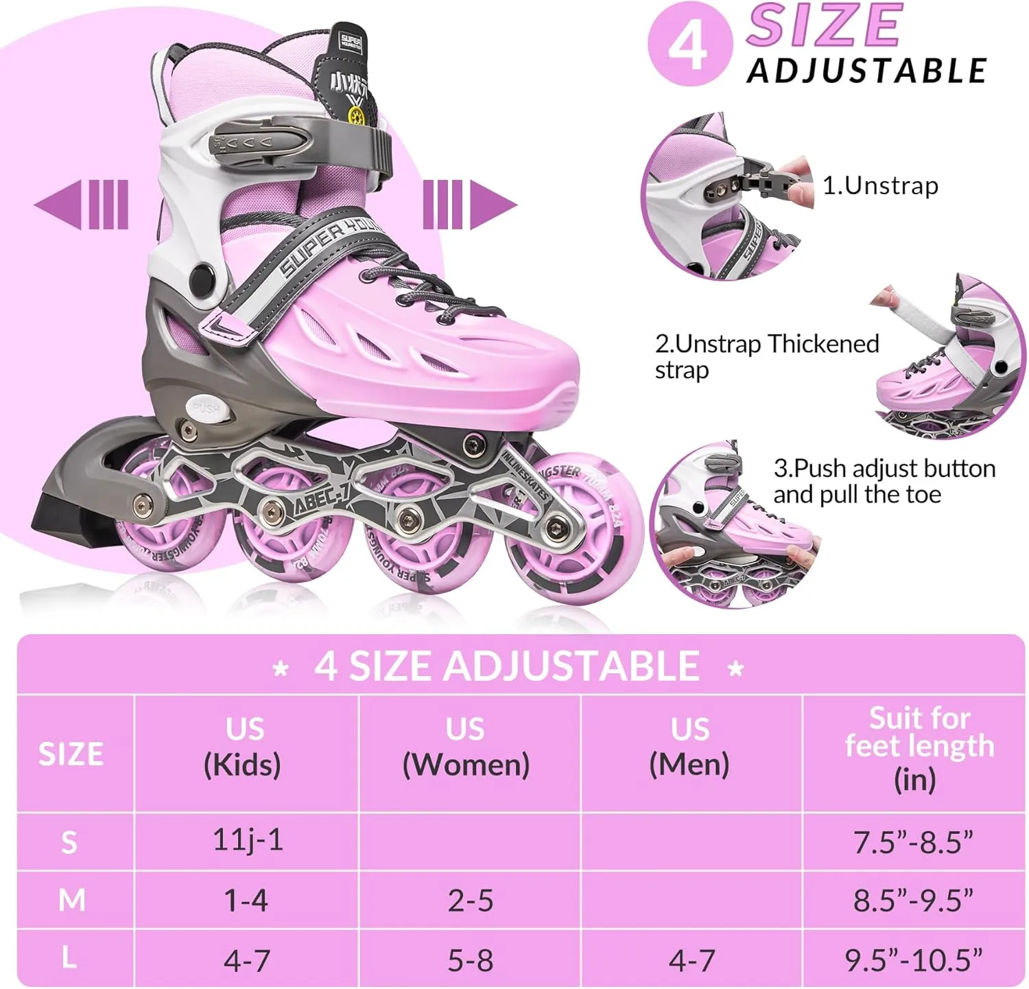 Adjustable Inline Skates for Boys Girls Ages 4-12 with Light Up Wheels, Roller Skates Blades for Youth Kids Indoor & Outdoor Beginners