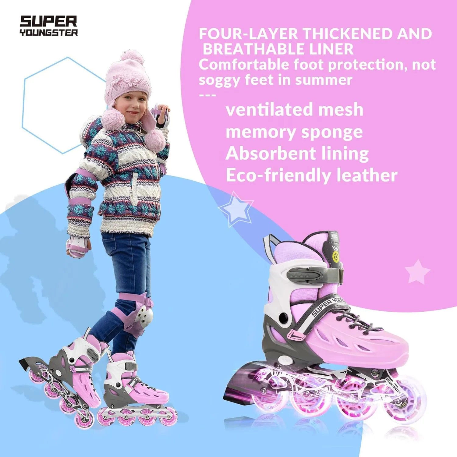 Adjustable Inline Skates for Boys Girls Ages 4-12 with Light Up Wheels, Roller Skates Blades for Youth Kids Indoor & Outdoor Beginners
