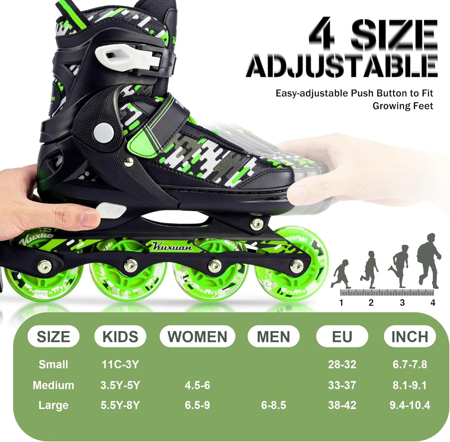 Adjustable Inline Skates for Kids and Teens, Boys Girls Women Beginner Fun Illuminating Skates Outdoor and Indoor