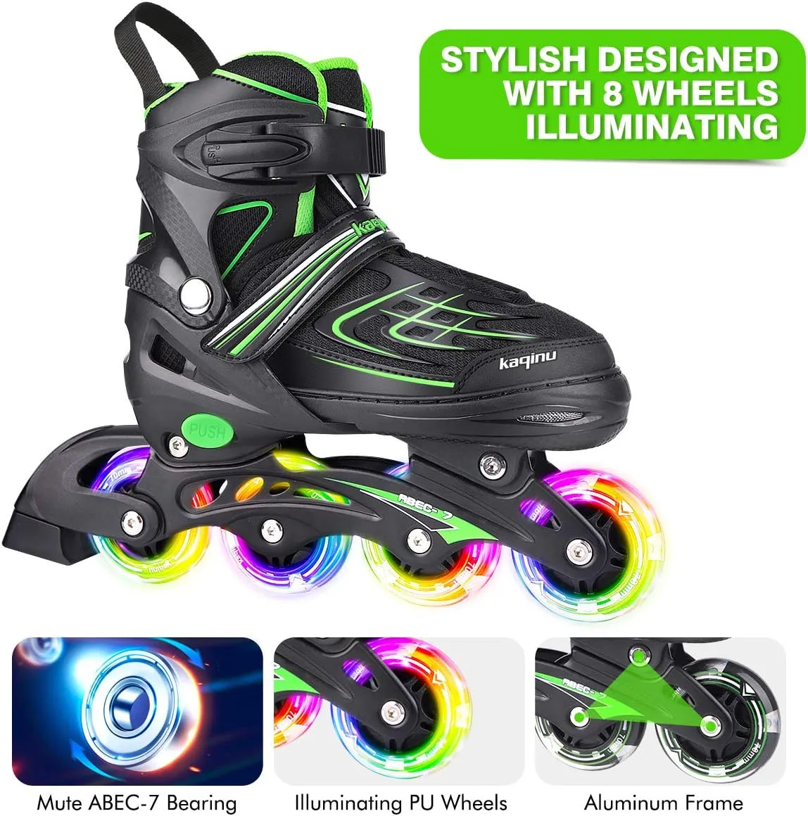 Adjustable Inline Skates, Outdoor Inline Skates with Full Illuminating Wheels for Kids and Adults, Women, Girls and Boys