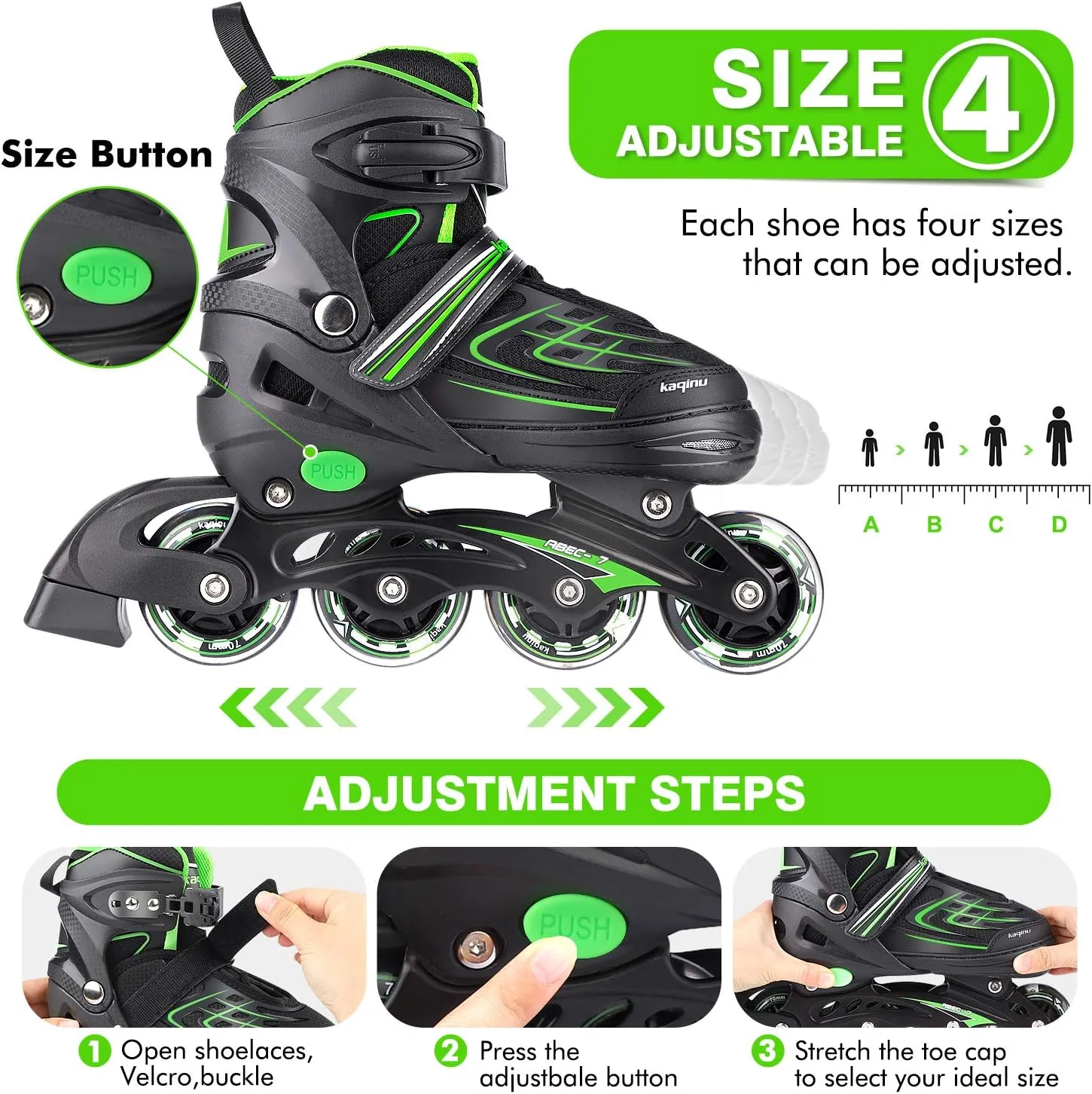 Adjustable Inline Skates, Outdoor Inline Skates with Full Illuminating Wheels for Kids and Adults, Women, Girls and Boys