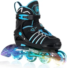 Adjustable Inline Skates with Full Light Up Wheels,Outdoor Illuminating Roller Skates for Kids and Adults, Girls and Boys, Men and Women