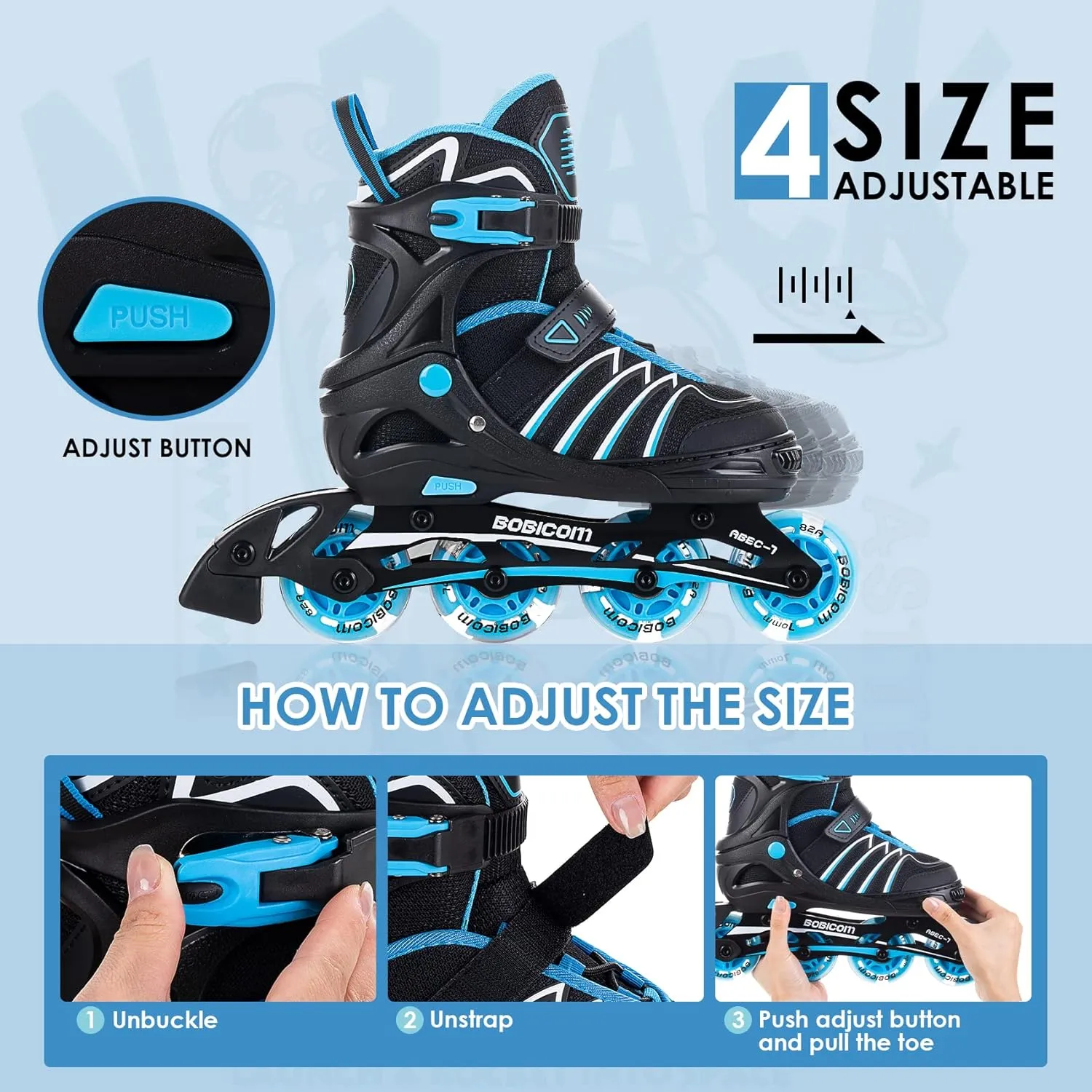 Adjustable Inline Skates with Full Light Up Wheels,Outdoor Illuminating Roller Skates for Kids and Adults, Girls and Boys, Men and Women