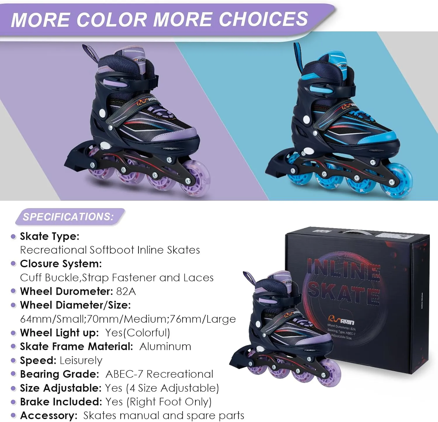 Adjustable Kids Inline Skates for Boys Girls with Full Light Up Wheels - Roller Skates for Kids Ages 6-12, Toddler Ages 3-5, Youth Women Beginners Outdoor Indoor