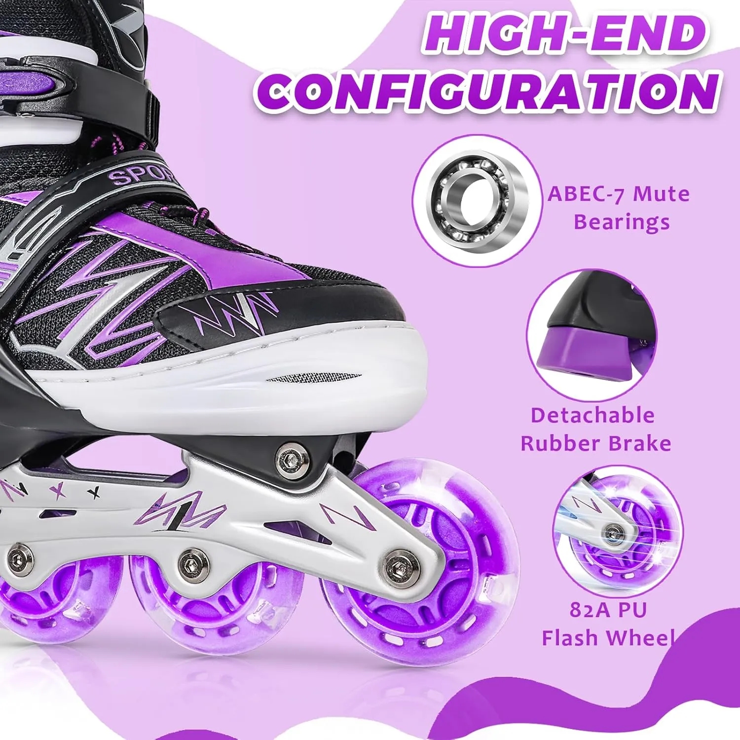 Adjustable Kids Inline Skates for Girls Boys Children Beginners, Inline Skates with Light Up Wheels for Kids and Youth for Indoor Outdoor Sports