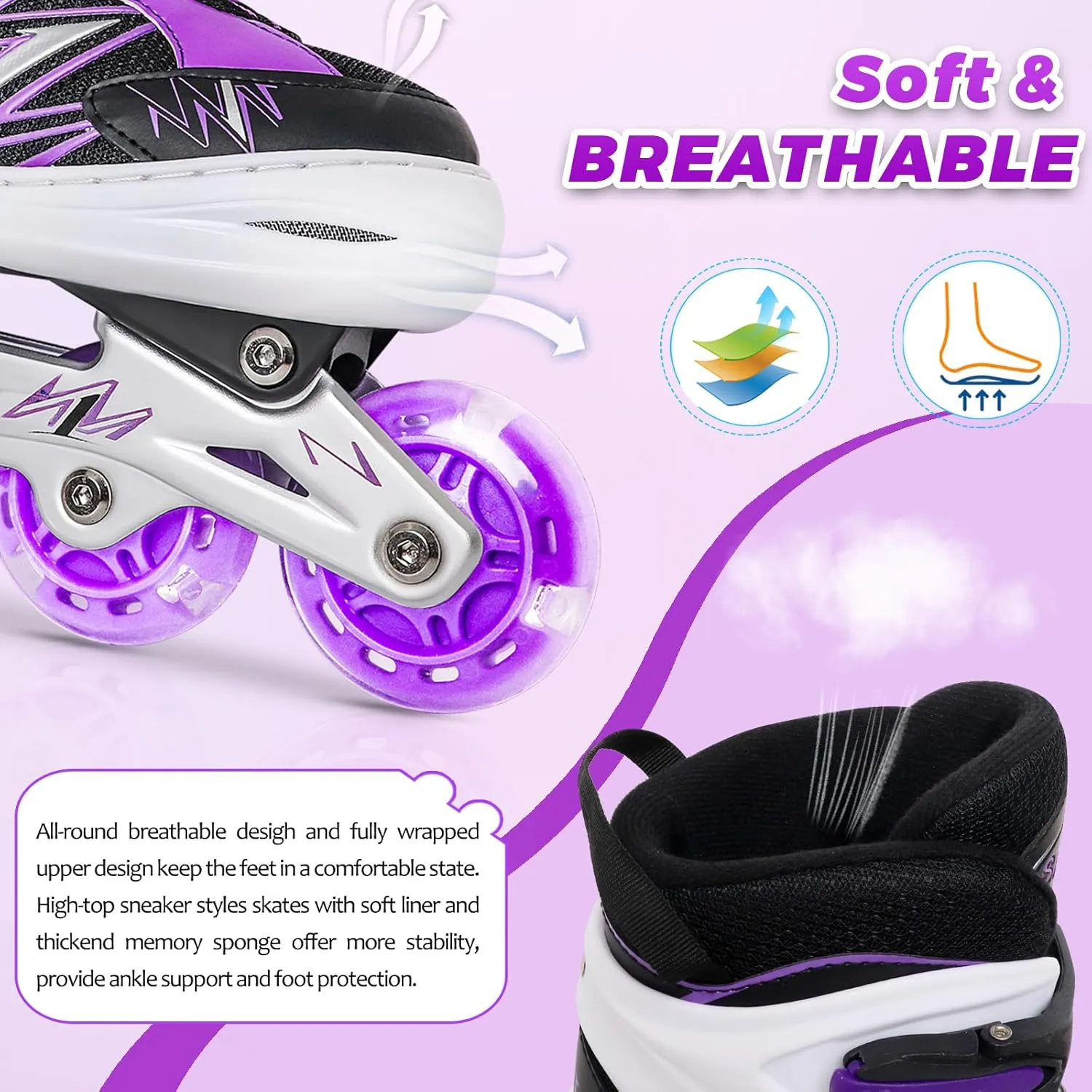 Adjustable Kids Inline Skates for Girls Boys Children Beginners, Inline Skates with Light Up Wheels for Kids and Youth for Indoor Outdoor Sports