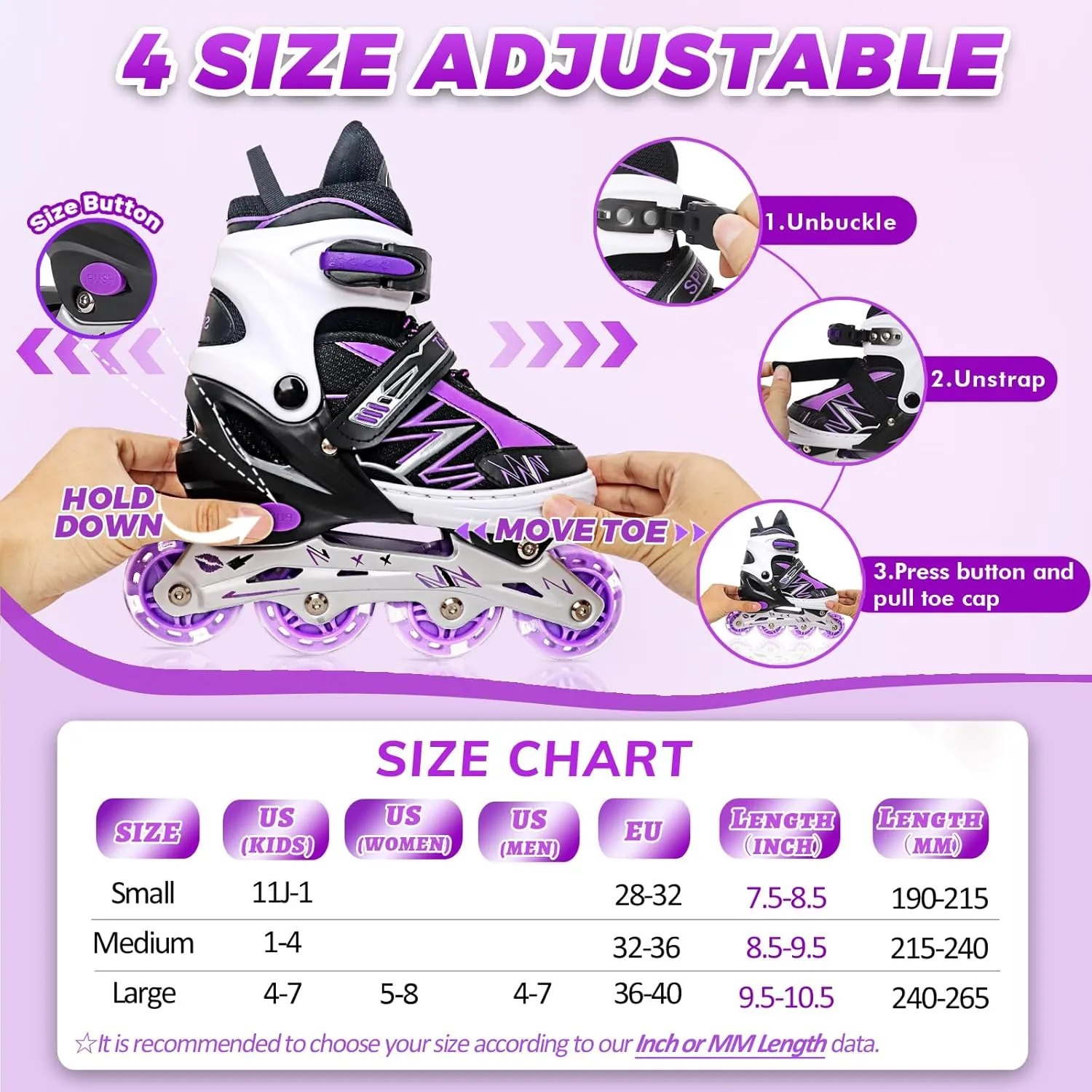 Adjustable Kids Inline Skates for Girls Boys Children Beginners, Inline Skates with Light Up Wheels for Kids and Youth for Indoor Outdoor Sports