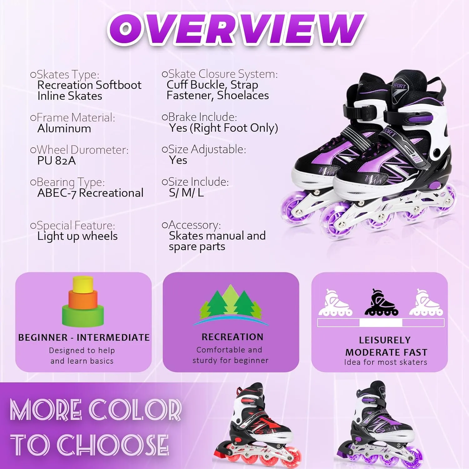 Adjustable Kids Inline Skates for Girls Boys Children Beginners, Inline Skates with Light Up Wheels for Kids and Youth for Indoor Outdoor Sports