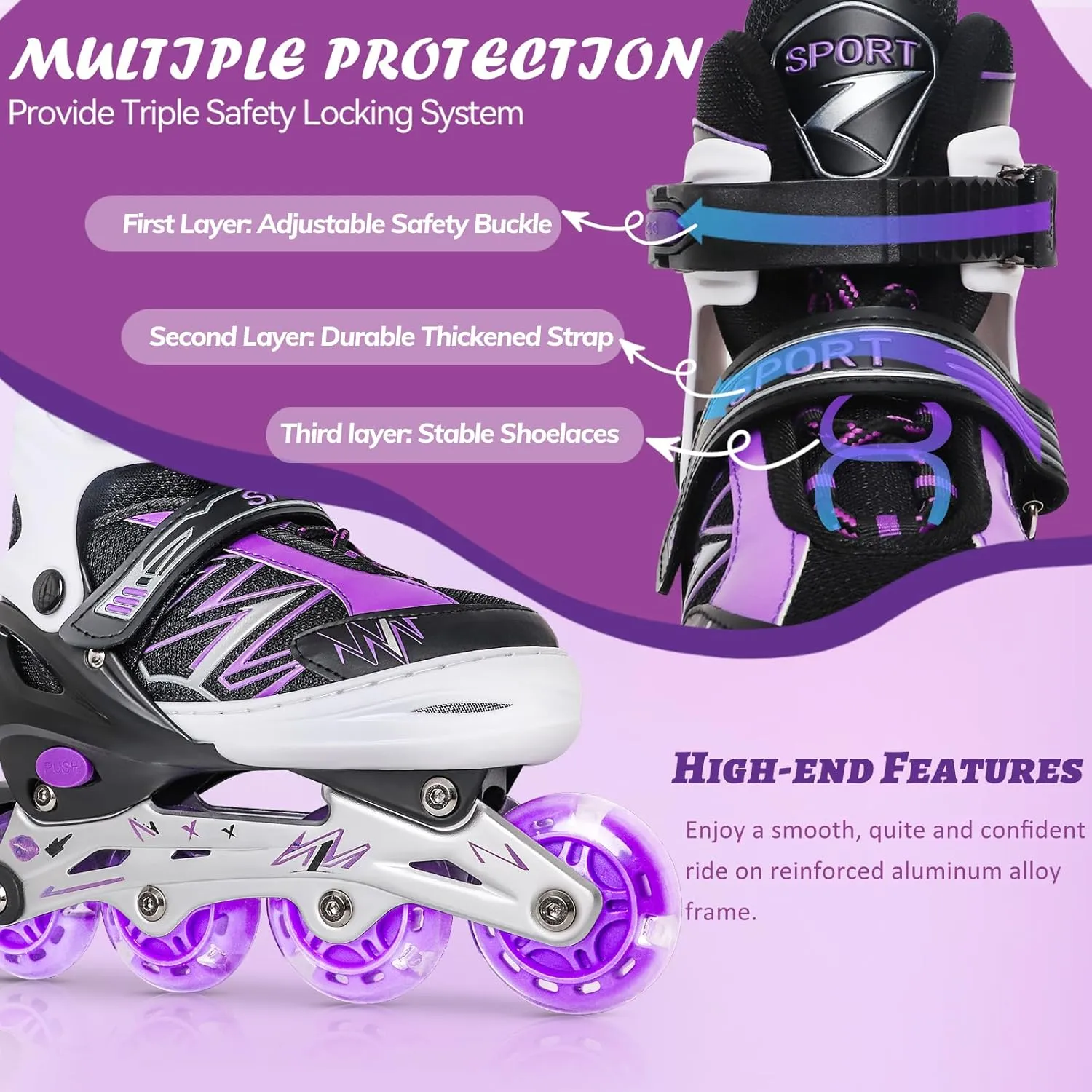 Adjustable Kids Inline Skates for Girls Boys Children Beginners, Inline Skates with Light Up Wheels for Kids and Youth for Indoor Outdoor Sports