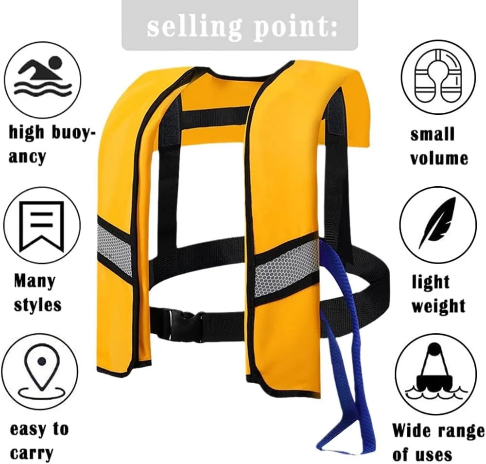 Adult Kayak Vest High Buoyancy Swim Vest Manual Inflatable Women's Men's Adjustable Safety Jacket Swimming Fishing Outdoor Water Sports