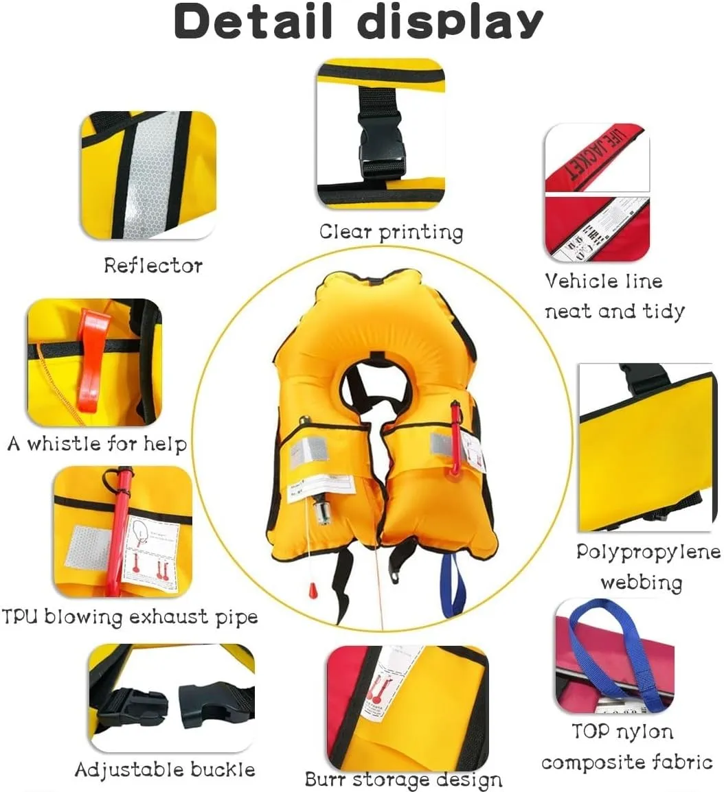 Adult Kayak Vest High Buoyancy Swim Vest Manual Inflatable Women's Men's Adjustable Safety Jacket Swimming Fishing Outdoor Water Sports