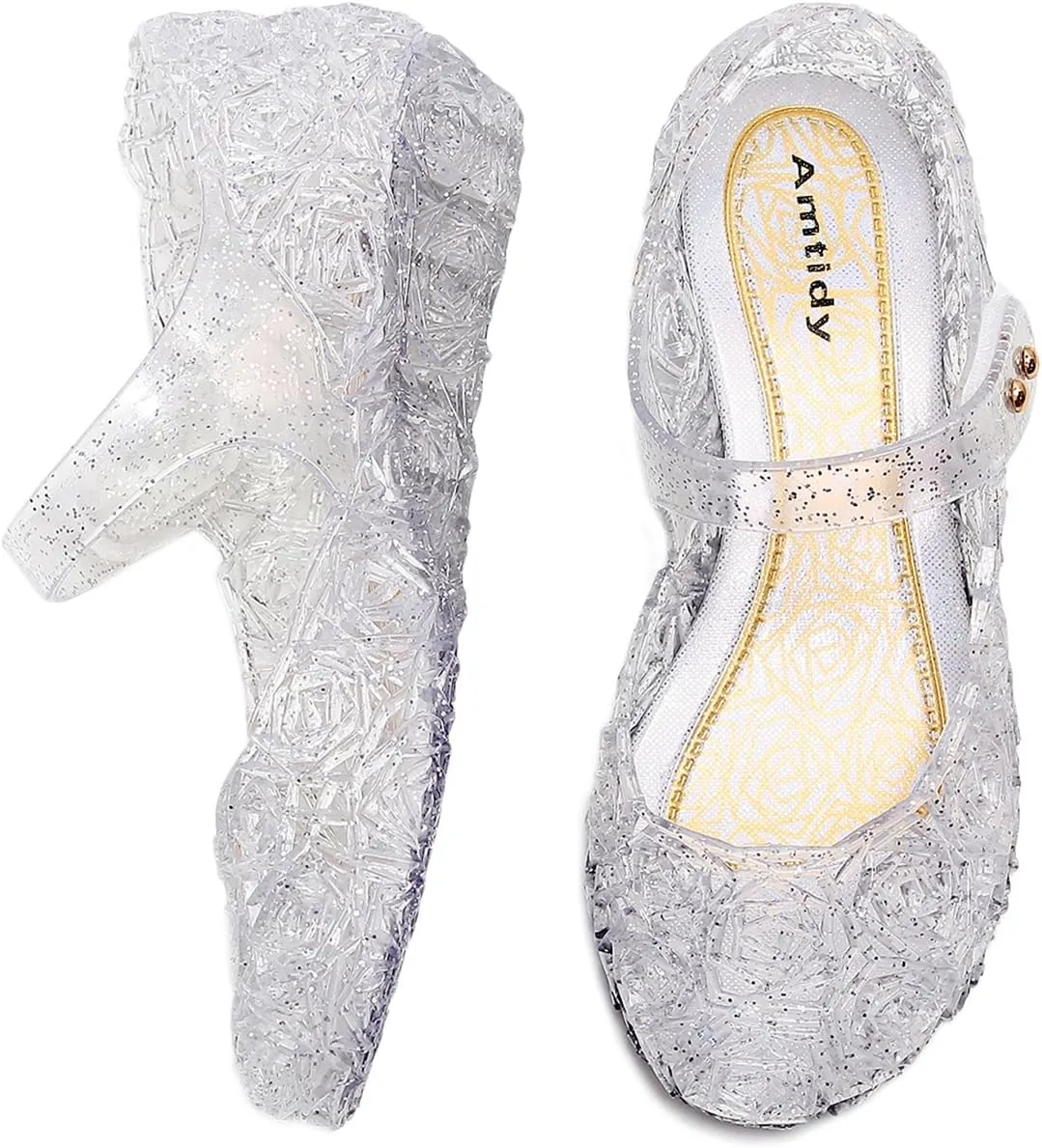 Amtidy Flats Mary Jane Dance Party Cosplay Shoes, Snow Queen Princess Birthday Sandals for Little Girls, Toddler