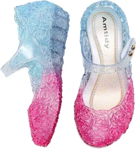 Amtidy Flats Mary Jane Dance Party Cosplay Shoes, Snow Queen Princess Birthday Sandals for Little Girls, Toddler