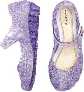 Amtidy Flats Mary Jane Dance Party Cosplay Shoes, Snow Queen Princess Birthday Sandals for Little Girls, Toddler