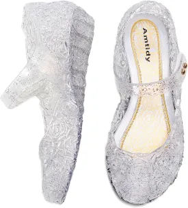 Amtidy Flats Mary Jane Dance Party Cosplay Shoes, Snow Queen Princess Birthday Sandals for Little Girls, Toddler