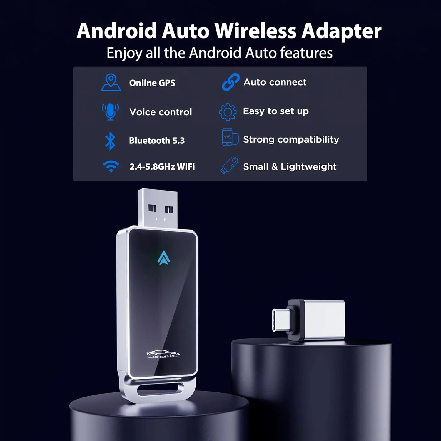 Android Auto Wireless Adapter, Convert Factory Wired to Wireless, Easy Plug and Play Setup, Zero Delay, Supports Voice Assistant, Compatible with Android 11 