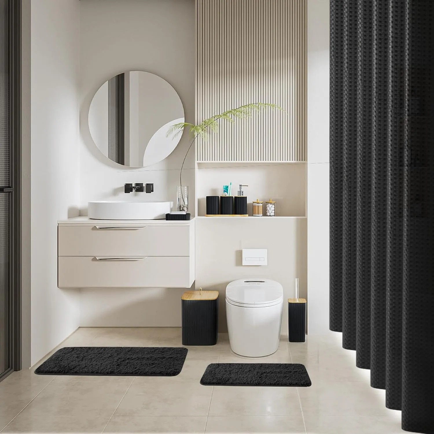 Bathroom Accessories Set - 22PCS Black Bathroom Set with Shower Curtain, Trash Can, Toilet Brush Holder Set & Soap Dispenser  Stylish & Functional Bath Decor for Home, Apartment