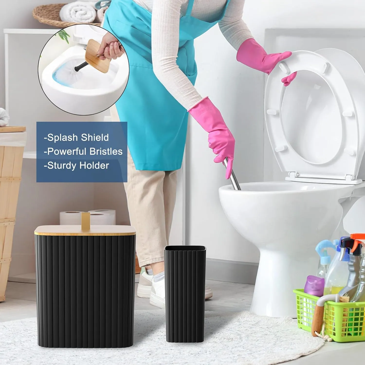 Bathroom Accessories Set - 22PCS Black Bathroom Set with Shower Curtain, Trash Can, Toilet Brush Holder Set & Soap Dispenser  Stylish & Functional Bath Decor for Home, Apartment