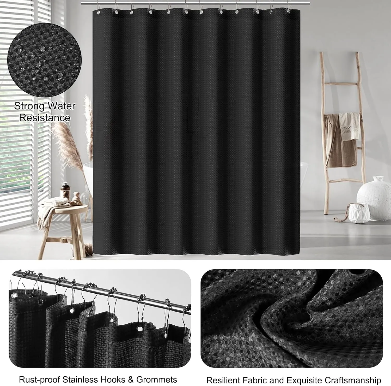 Bathroom Accessories Set - 22PCS Black Bathroom Set with Shower Curtain, Trash Can, Toilet Brush Holder Set & Soap Dispenser  Stylish & Functional Bath Decor for Home, Apartment