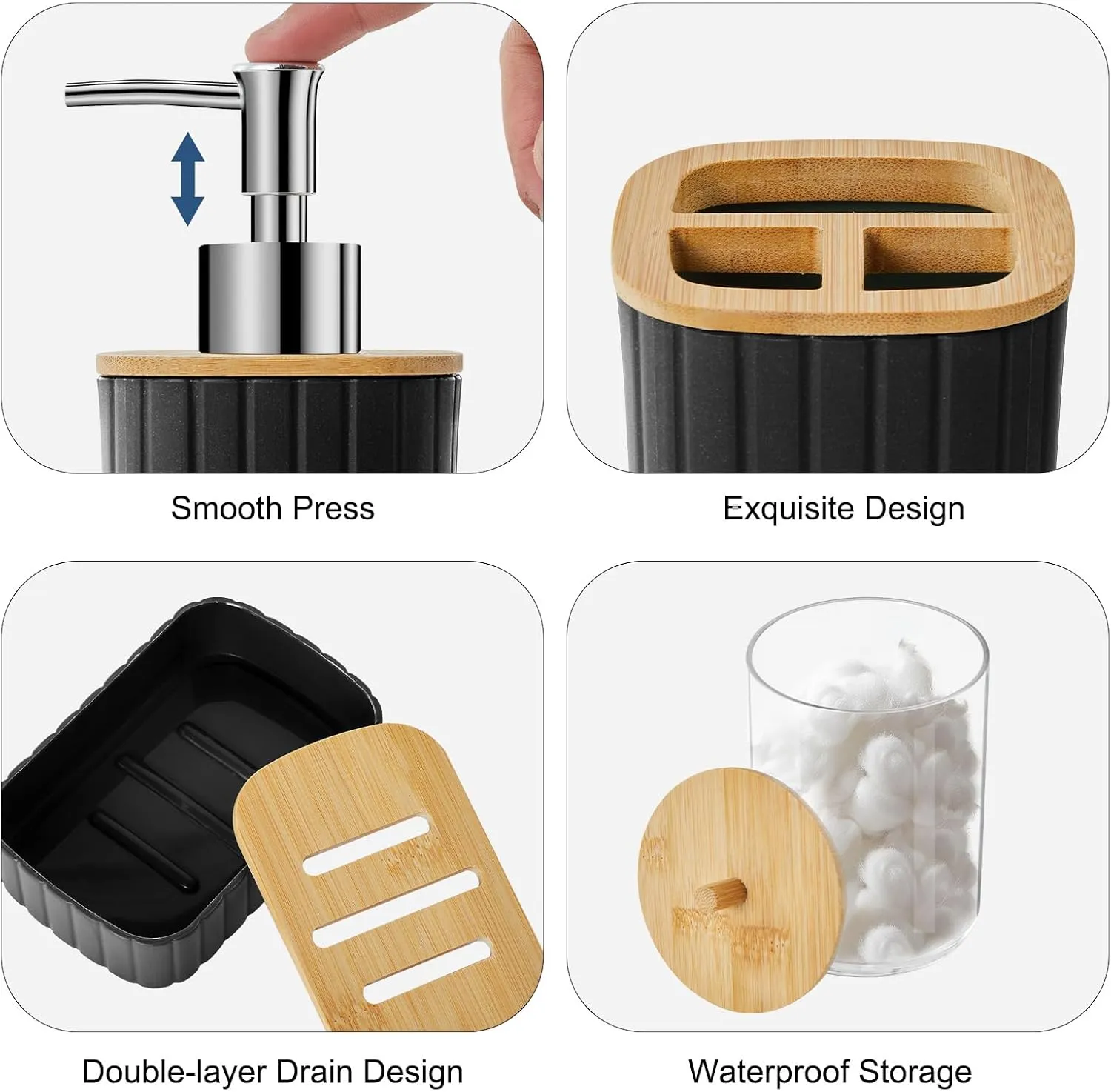 Bathroom Accessories Set - 22PCS Black Bathroom Set with Shower Curtain, Trash Can, Toilet Brush Holder Set & Soap Dispenser  Stylish & Functional Bath Decor for Home, Apartment